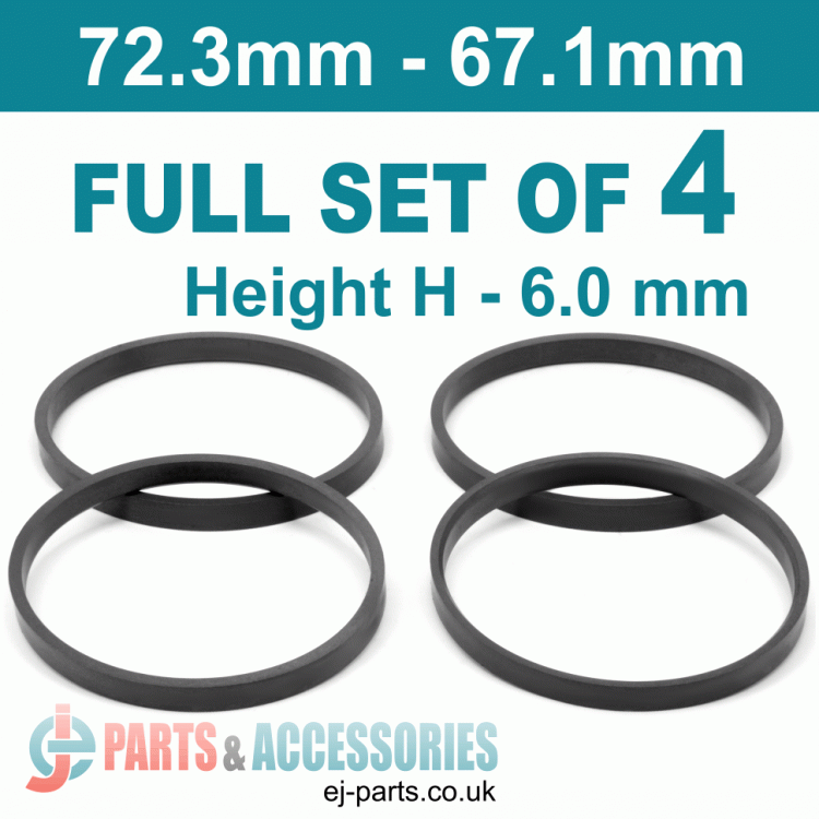 Spigot Rings / 72.3mm - 67.1mm / 6mm FULL SET OF (4) FOUR RINGS