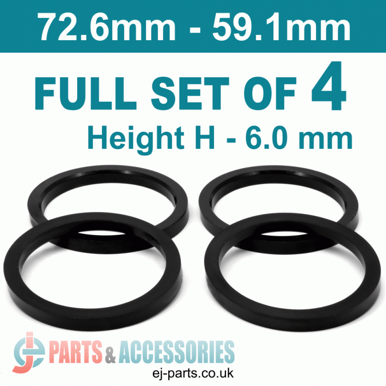 Spigot Rings / 72.6mm - 59.1mm / 6mm FULL SET OF (4) FOUR RINGS