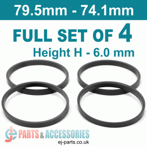 Spigot Rings / 79.5mm - 74.1mm / 6mm FULL SET OF (4) FOUR RINGS
