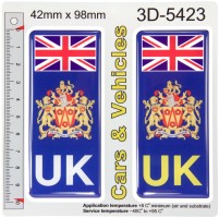 2x 42 x 98 mm UK Flag Lancashire County Number Plate Stickers 3D Gel Domed Decals Badges