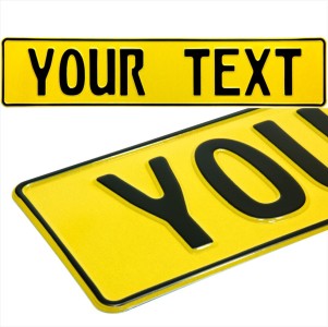 1x Yellow One German style 3d Font Novelty Show Name Metal Pressed Number Plate