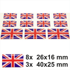 8x 26x16 and 3x 40x25 mm UNION JACK FLAG Stickers Decal Gloss Domed GEL Resin UK