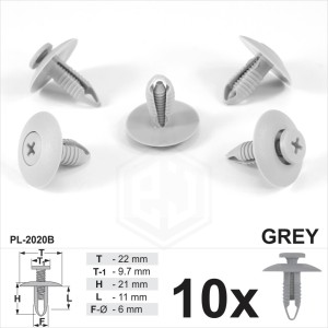 6mm Hole Grey Car Screw Fit Rivet Trim Clips Panel Bumper Wheel Arch Lining