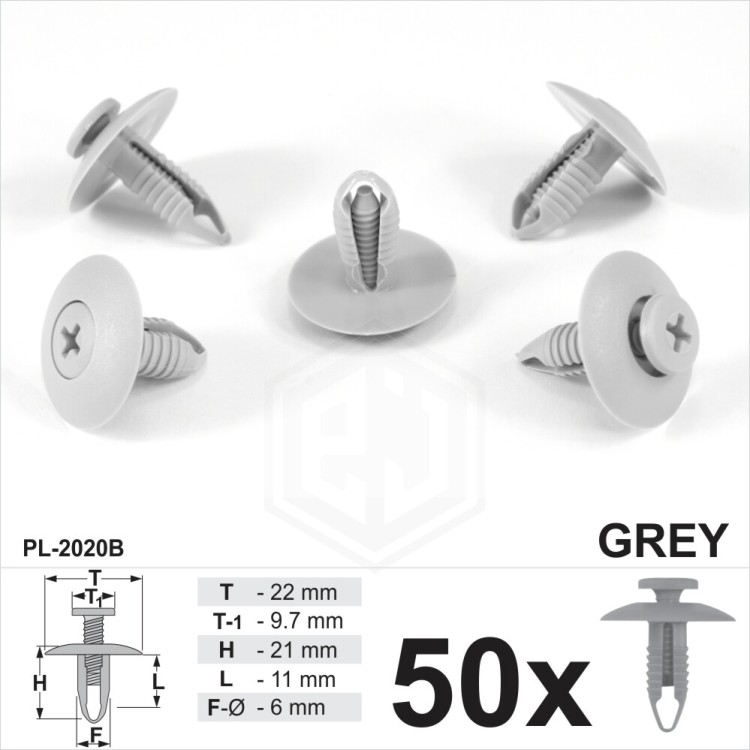 6mm Hole Grey Car Screw Fit Rivet Trim Clips Panel Bumper Wheel Arch Lining