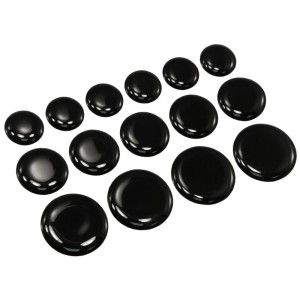 16 21 27 mm Black Round Stickers Set Decal Gloss Domed Gel Resin Self Adhesive