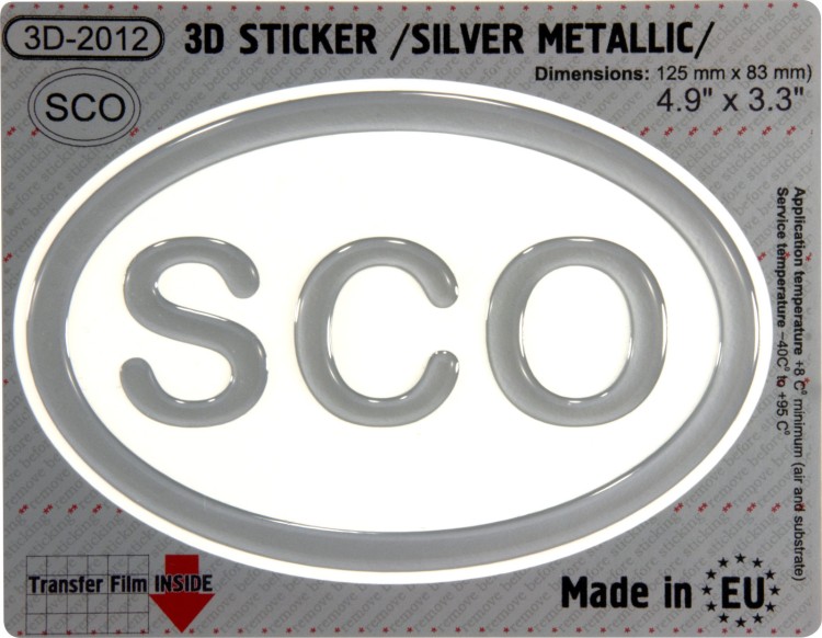 SCO Scotland OVAL GEL DOME CAR STICKER Silver metallic Resin Decal 3d Badge