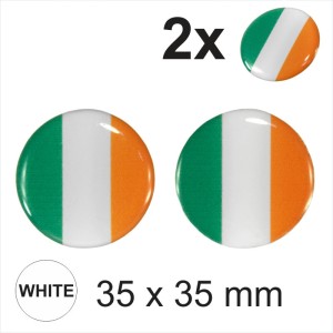 2x 35 mm Diameter Ireland Irish Tricolour small Round Sticker Gloss Domed Gel 3D
