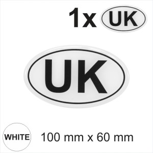 UK Oval Black on White 100 mm x 60 mm Gloss Sticker Dome Car 3D Gel Resin Decal