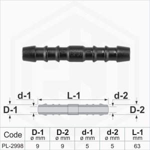 9x9 mm I-Piece Plastic Barbed Connector Joiner Tube Hose Pipe Fitting