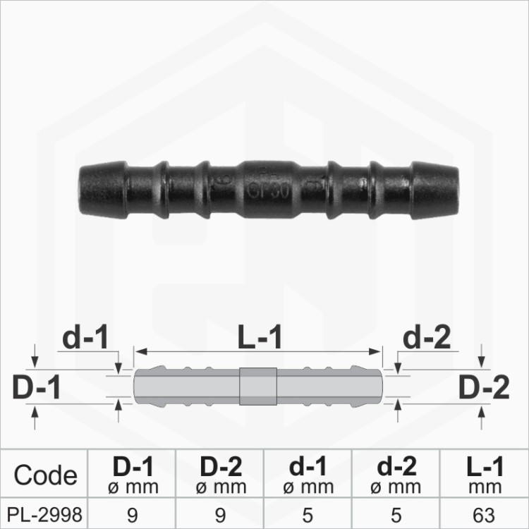 9x9 mm I-Piece Plastic Barbed Connector Joiner Tube Hose Pipe Fitting