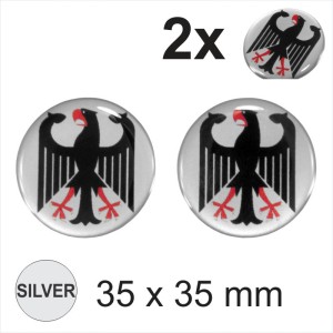 2x 35 mm Germany Eagle Siver Round Moto Helmet Sticker Decal Domed Gel 3D