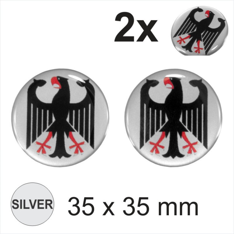 2x 35 mm Germany Eagle Siver Round Moto Helmet Sticker Decal Domed Gel 3D
