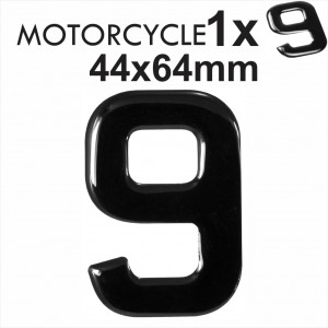 Number 9 3D Gel MOTORCYCLE MOTORBIKE BIKE digit number plates Black Domed Resin Making DIY Registration UK REG