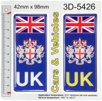 2x 42 x 98 mm UK City of London County Number Plate Stickers 3D Gel Domed Decals Badges