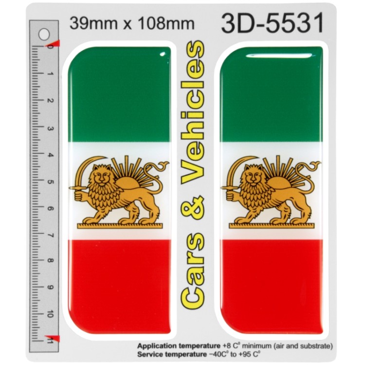 2x 39mm x 108mm Pre 1979 Iran Persian Persia Lion and Sun flag Domed Number Plate Stickers Badge