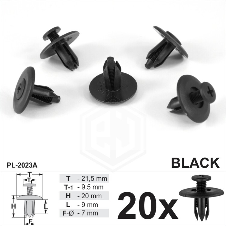 7mm Black Screw-Fit Rivet Trim Clips Panel Bumper Wheel Arch Lining Fender