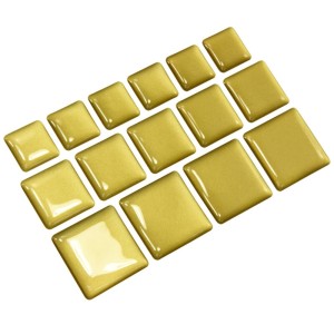 16 21 27 mm Brass Square Stickers Set Decal Gloss Domed Gel Resin Self Adhesive