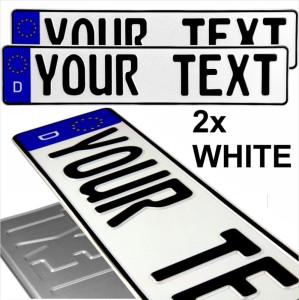 2x white D badge German Font Novelty Show Metal Pressed Number Plates Embossed