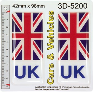 2x 42 x 98 mm UK Union Jack Flag Number Plate Stickers Self-adhesive 3D Domed Decals Badges