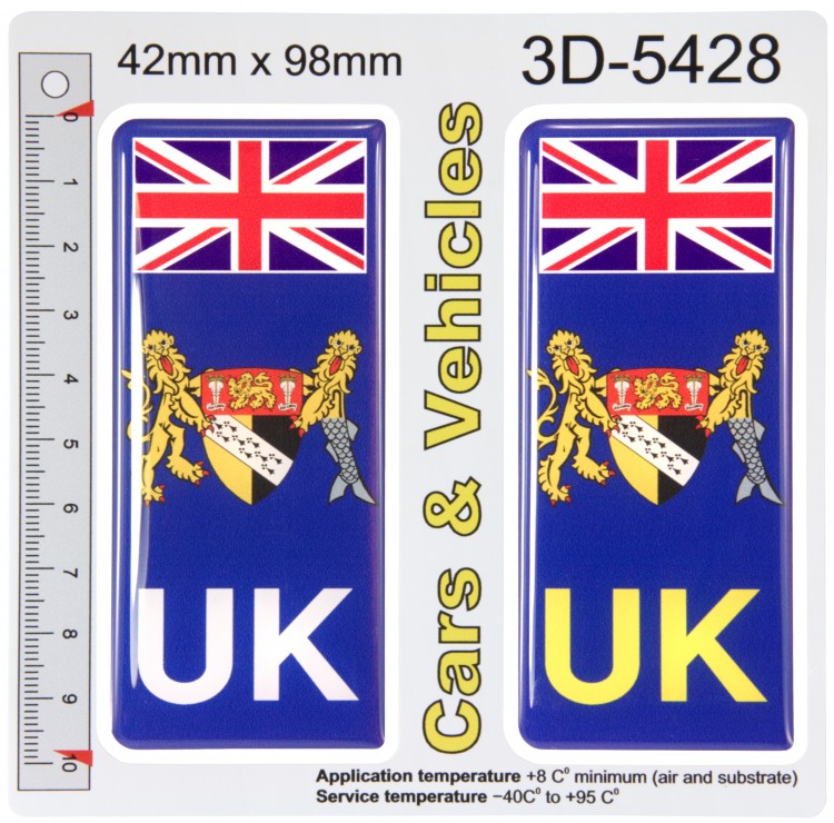 2x 42 x 98 mm UK Flag Norfolk County Number Plate Stickers 3D Gel Domed Decals Badges