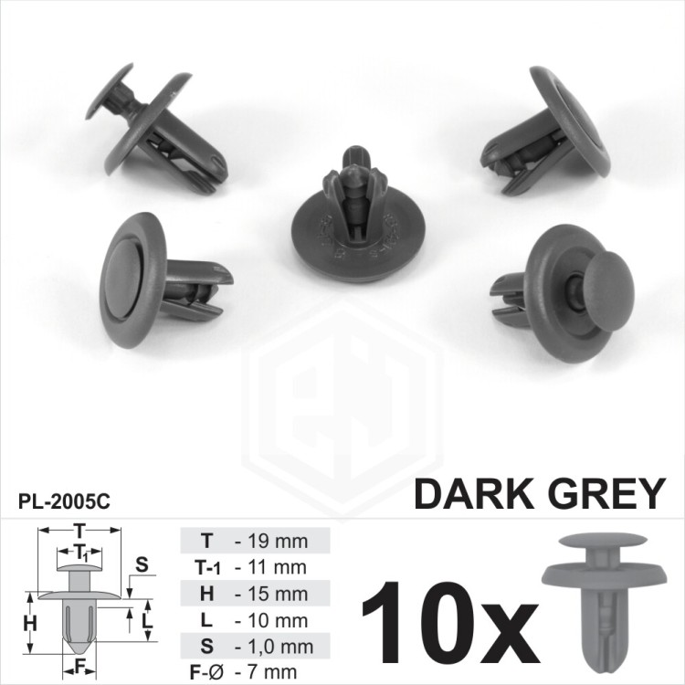 7mm Dark Grey Plastic Trim Push Fit Rivet Pin Clips Fastener Panels Covers