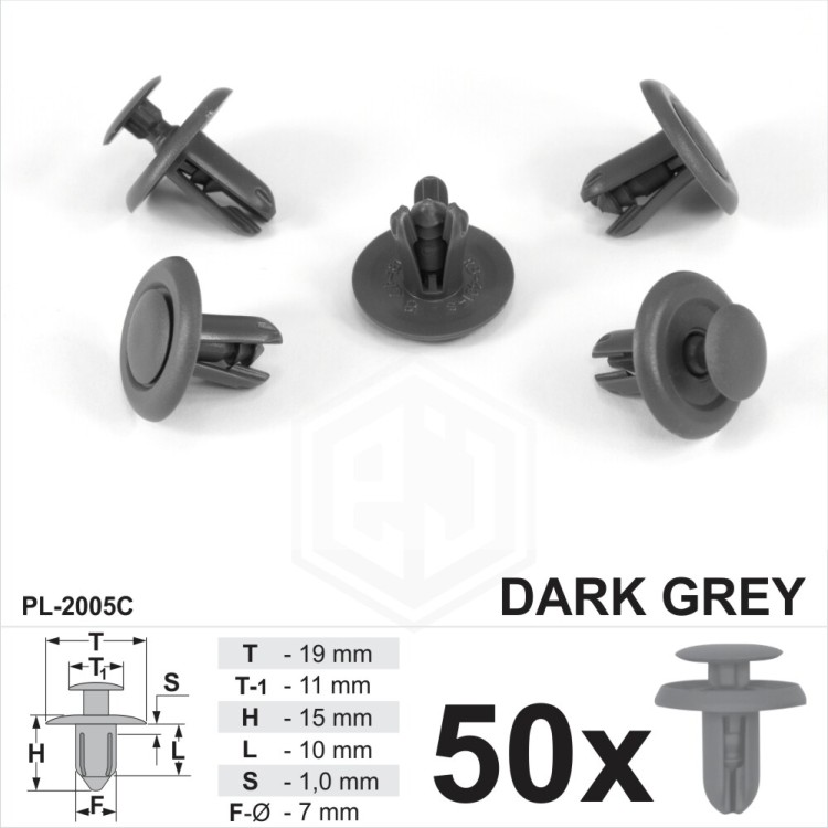 7mm Dark Grey Plastic Trim Push Fit Rivet Pin Clips Fastener Panels Covers