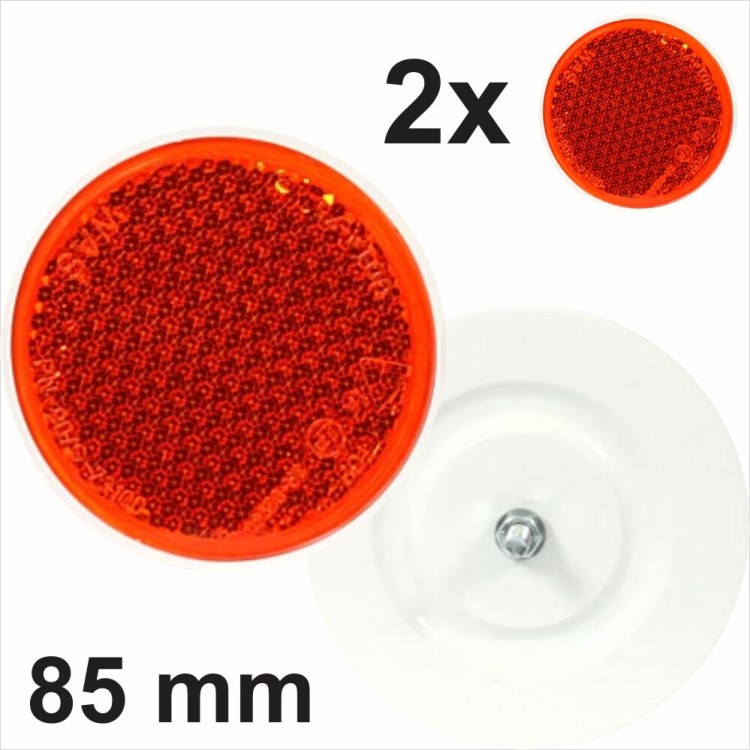 2x 85mm Amber Orange Round Circular Reflectors with Rear Bolt Attachment Trailer