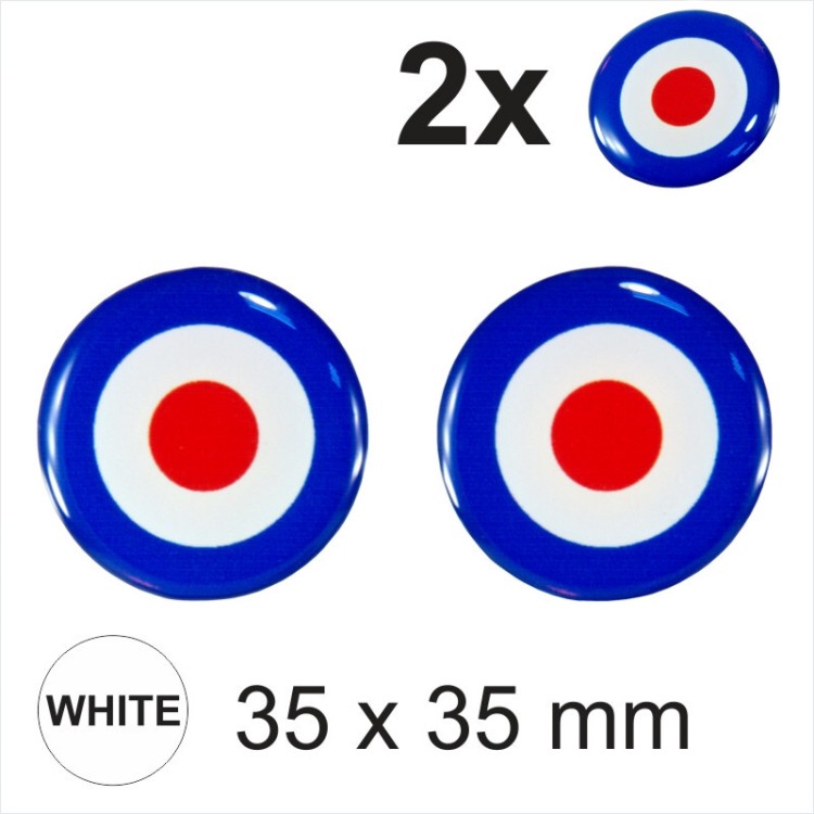 2x 35mm Diameter Air Force Target Mod Scooter Vespa Round Sticker Domed Gel