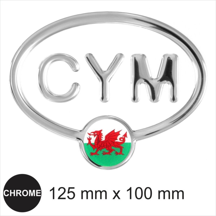 CYM cymru Wales Welsh Dragon Flag Oval Chrome Effect Domed Resin 3D Car Stickers