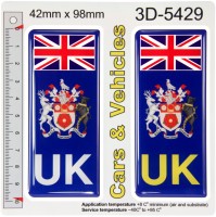 2x 42 x 98 mm UK Northamptonshire County Number Plate Stickers 3D Gel Domed Decals Badges