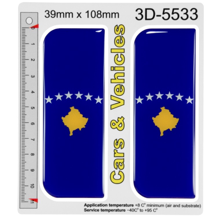 2x 39mm x 108mm Kosovo flag Kosova Косово 3D Gel Domed Number Plate Stickers Badge Decals
