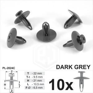 7mm Dark Grey Screw Fit Rivet Fastener Trim Clips Panel for Ford VW Vauxhall