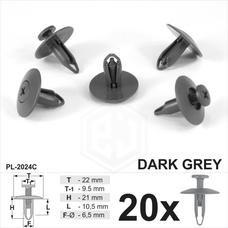 7mm Dark Grey Screw Fit Rivet Fastener Trim Clips Panel for Ford VW Vauxhall