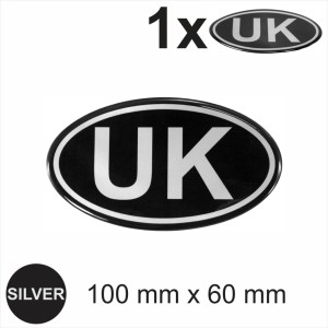 UK Oval RETRO Vintage Black Silver Metallic Sticker Dome Car 3D Gel Resin Decal