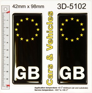 2x 42 x 98 mm GB stars European EU Number Plate Black 3D Stickers Decals Badges Resin Domed
