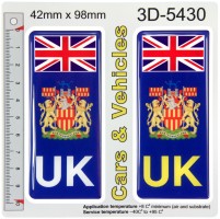 2x 42 x 98 mm UK Northumberland County Number Plate Stickers 3D Gel Domed Decals Badges