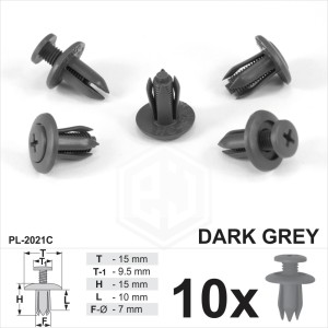 7mm Dark Grey Screw Fit Rivet Trim Clips Car Panel Bumper Arch Lining Fender