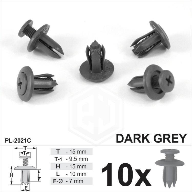 7mm Dark Grey Screw Fit Rivet Trim Clips Car Panel Bumper Arch Lining Fender