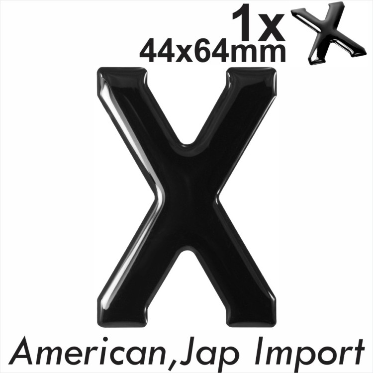 Motorcycle number plate 3D Gel Black Domed Resin Making DIY Letter X UK 44x64 mm