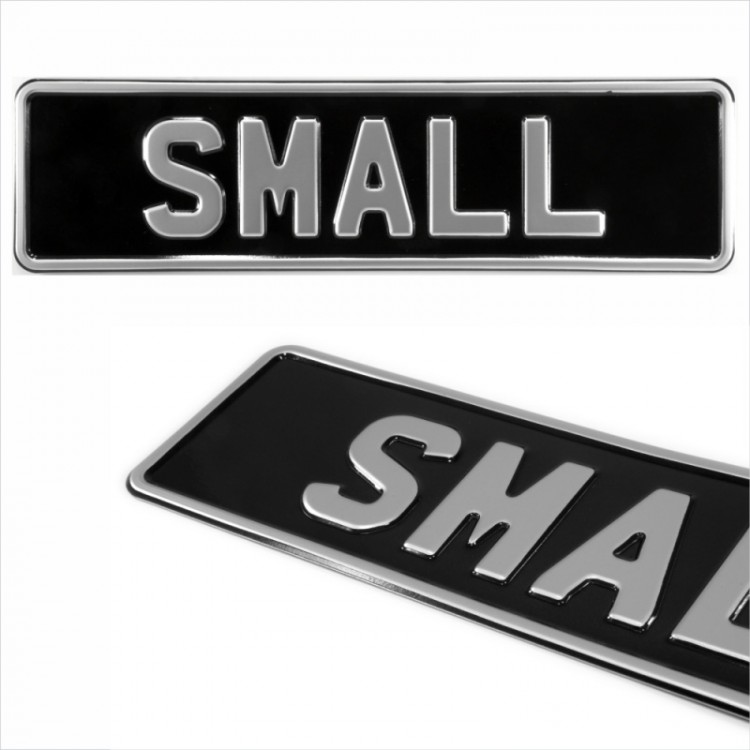 SINGLE OBLONG SMALL PERSONALISED KIDS MOTO NUMBER PLATES ANY NAME Pressed Number Plates Black and Silver +5 STICKY PADS