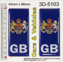 2x 42 x 98 mm GB Great Britain Coat of Arms UK Number Plate 3D Stickers Decals Badges Domed