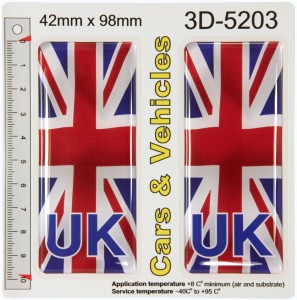 2x 42 x 98 mm UK United Kingdom Union Jack Flag Number Plate Stickers Domed Decals Badges