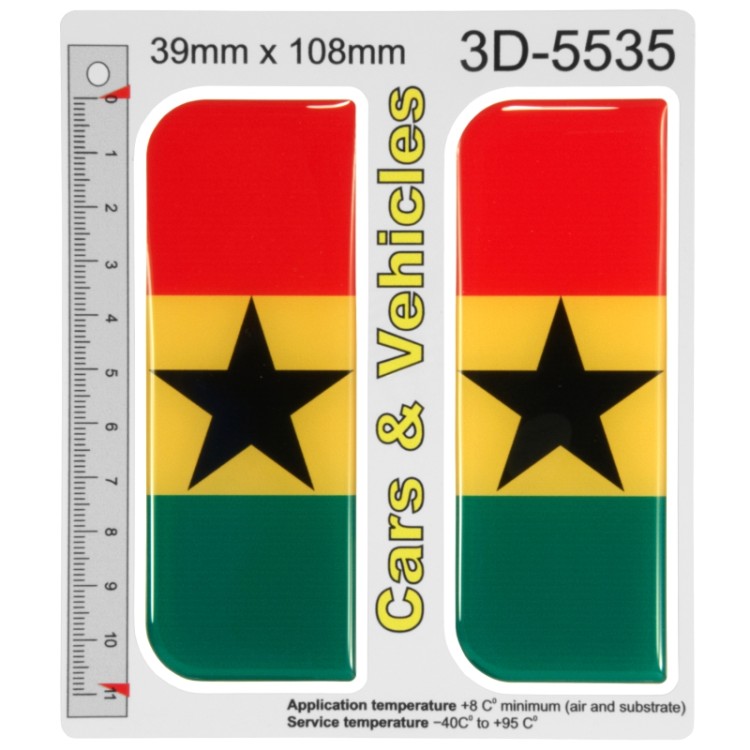 2x 39mm x 108mm Ghanaian flag Republic Ghana National Domed Gel Number Plate Stickers Badge