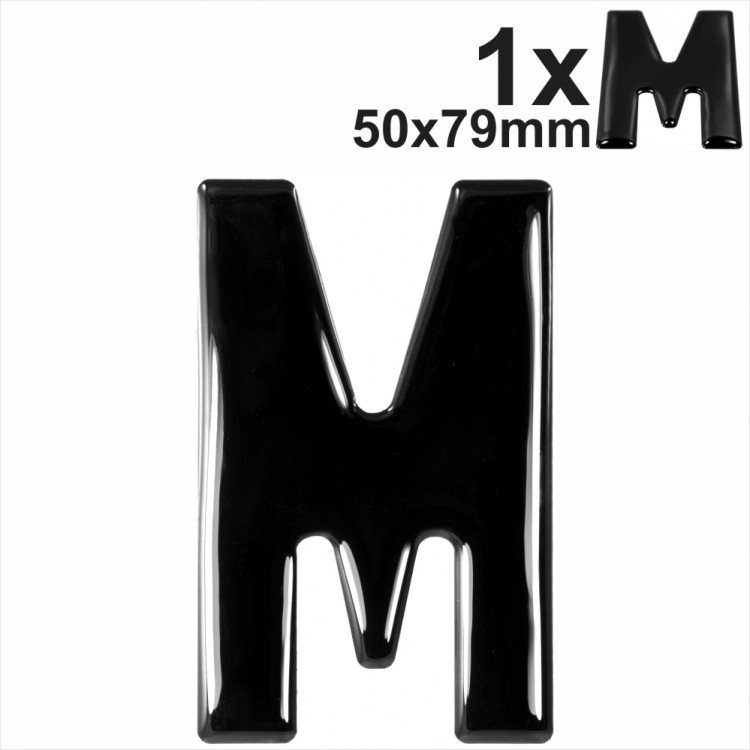 Letter M 3d gel number plates Black Domed Resin Making DIY Registration UK REG