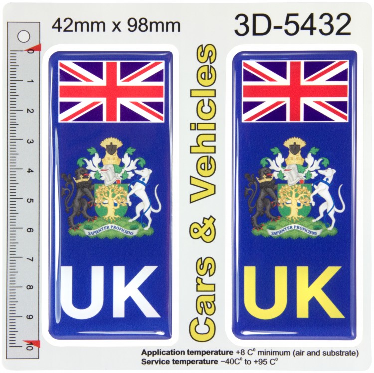 2x 42 x 98 mm UK Nottinghamshire County Number Plate Stickers 3D Gel Domed Decals Badges