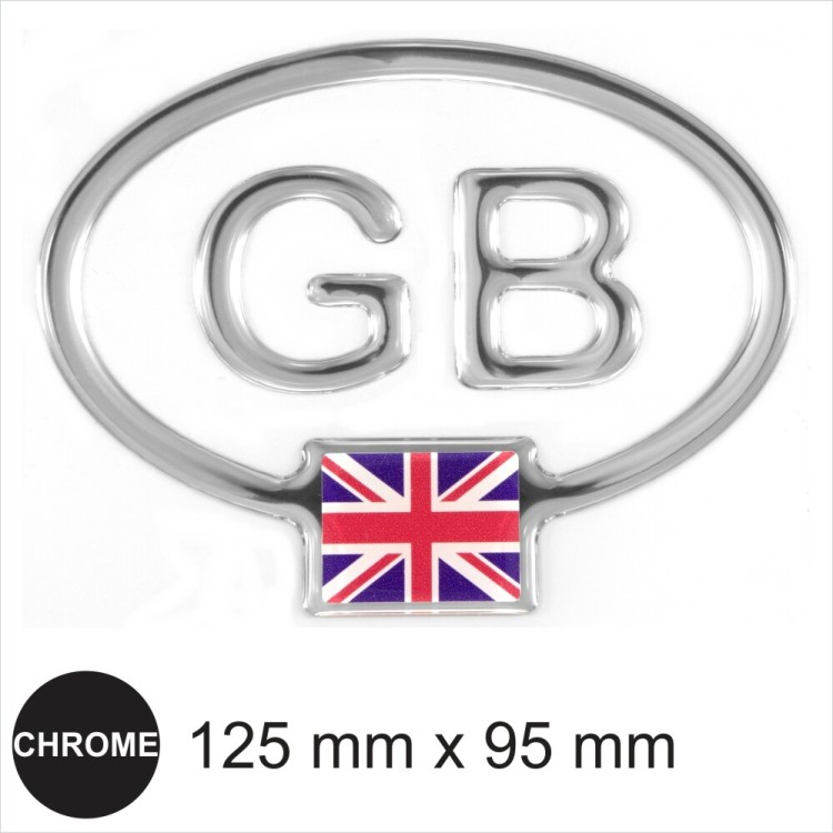 GB Oval Mirror Chrome Effect Dome Sticker with UK Union Flag 3D Gel Resin Decal