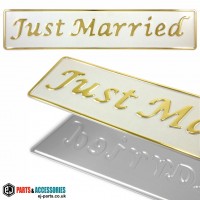 SINGLE OBLONG Just Married Wedding Car Pressed Number Plates White/Gold