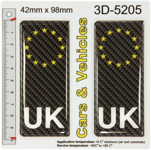 2x 42 x 98 mm UK CARBON ES EU euro stars Number Plate Stickers 3d Gel Domed Decals Badges