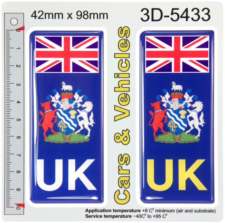 2x 42 x 98 mm UK Flag Oxfordshire County Number Plate Stickers 3D Gel Domed Decals Badges