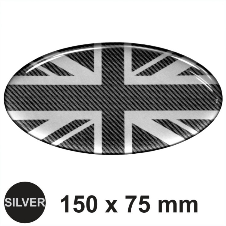 Oval RETRO Union Jack Flag 150X75mm Carbon Black Sticker Dome 3D UK GB Decal car